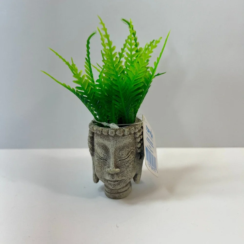 Top Fin Zen Head Ornament S Buddha Aquarium Decoration Artificial Fern 5300953
